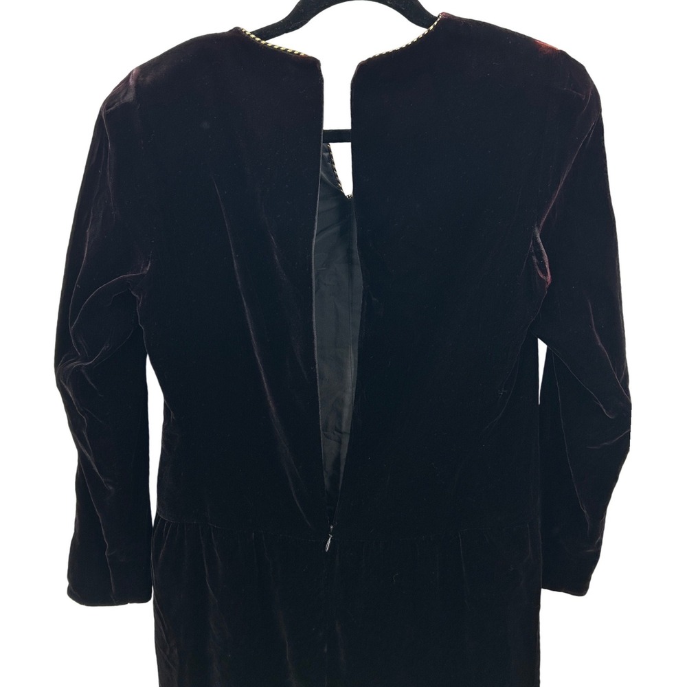 VTG Liz Claiborne Petite Brown Regal Whimsigoth Velvet Gold Trimmed Dress Size 6 - Picture 7 of 10